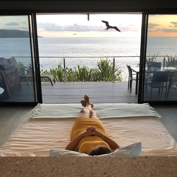 view from bed with bird swell lodge on Christmas Island
