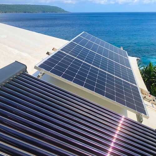 Solar hot water system on eco-lodge Swell Lodge Christmas Island